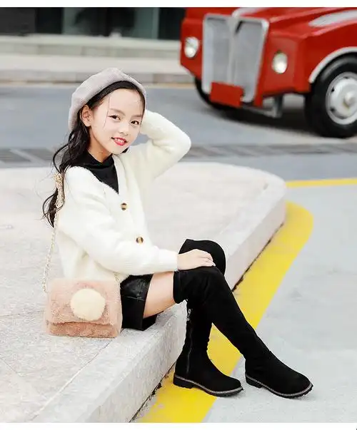 小女孩穿的儿靴子女长筒靴冬季高筒中大过膝加绒二棉秋冬保暖长靴小