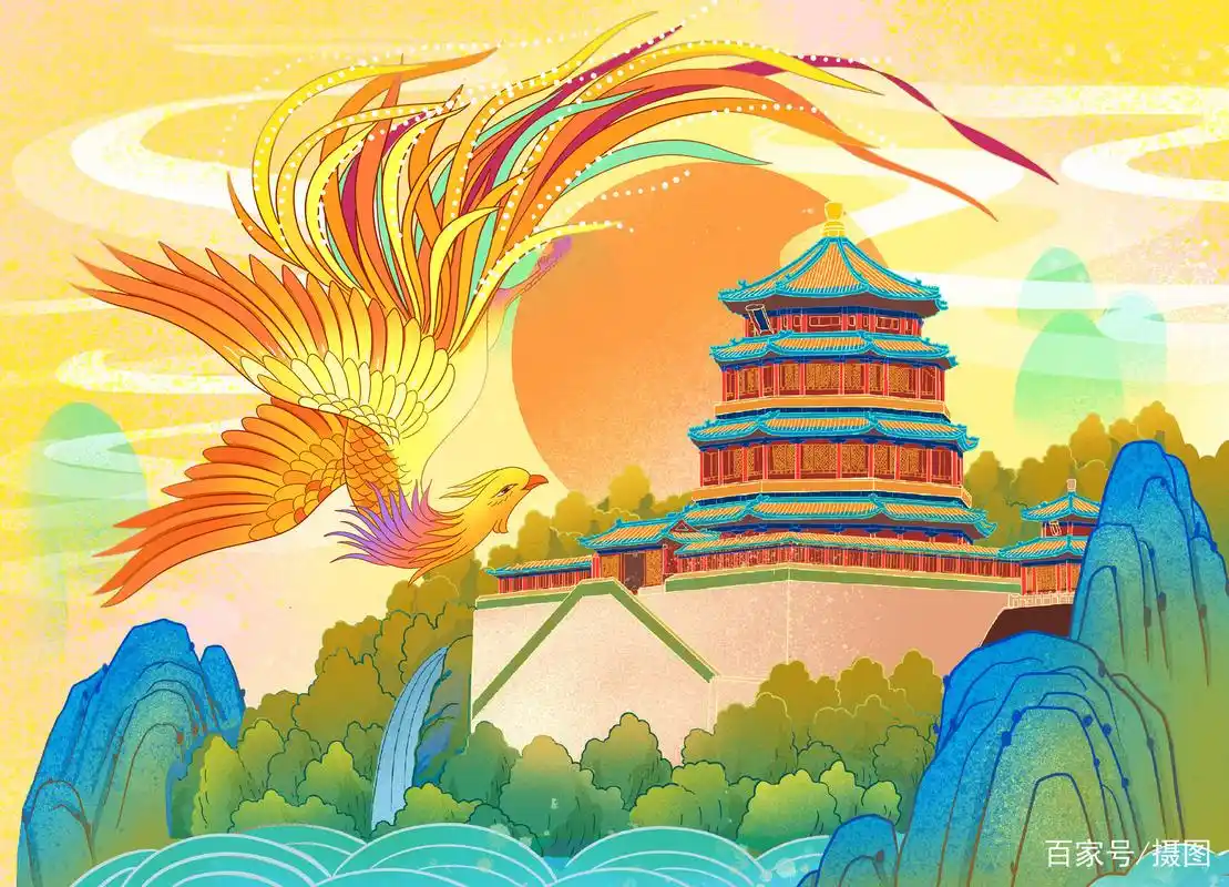 凤凰插画|高高青天凤凰飞,百鸟展翅紧相随