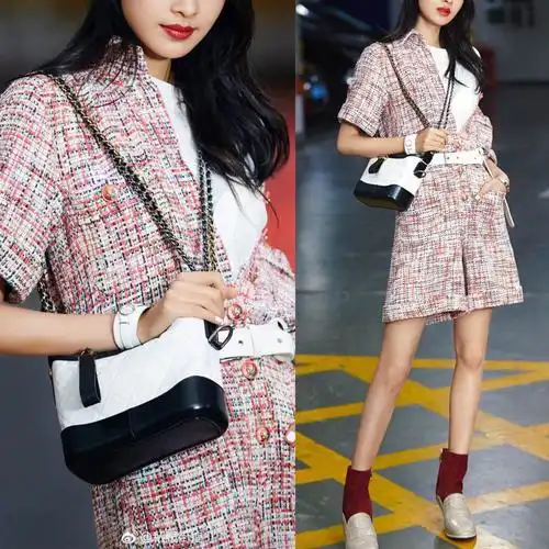 明星赵丽颖同款真皮包包小香流浪包女单肩斜挎菱格链条迷你水桶包