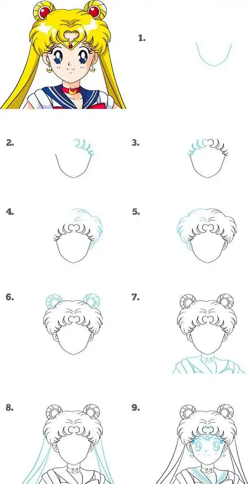 美少女战士水冰月 - 人物简笔画步骤白雪公主 - 人物简笔画步骤