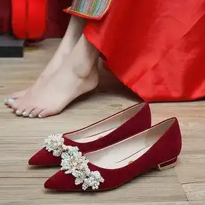 秀禾婚鞋女平底2021年新款中式红色敬酒服新娘鞋子不累脚孕妇可穿