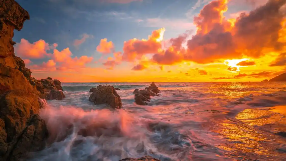 唯美海上日落风景图片,4k高清风景图片,娟娟壁纸