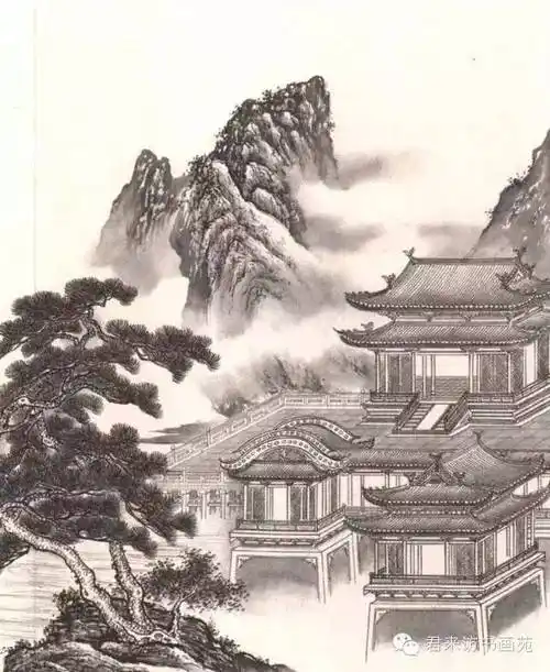 工笔画线描山水画谱树石06 线描 山水 树石 工笔画 白描 黑白稿 手绘