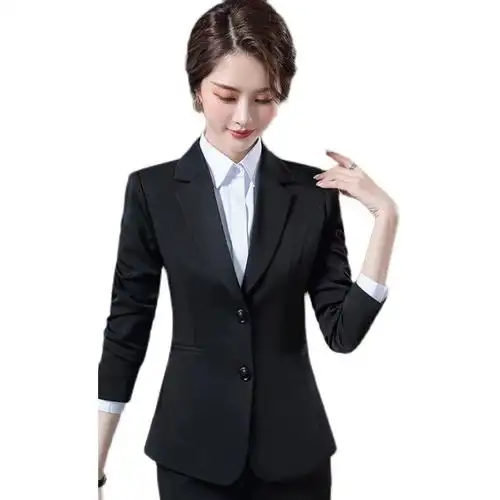 面试大学生工装秋冬职业套装黑色工作服正装西服女士西装外套大码
