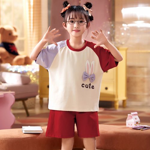 女孩纯棉短袖薄款家居服睡衣套装可爱女童夏季甜美公主睡裙可外穿