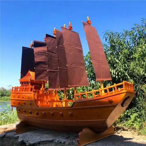 户外实木装饰景观木船仿古中式景帆船电动观光木船