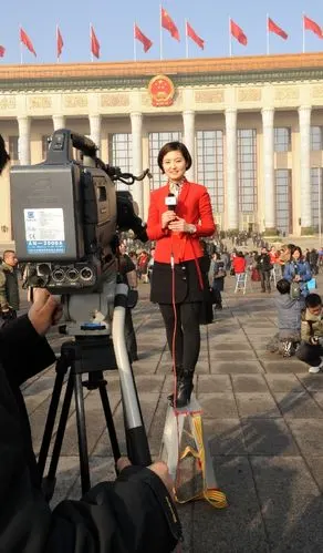 图文:记者在北京人民大会堂东门外广场采访-搜狐新闻