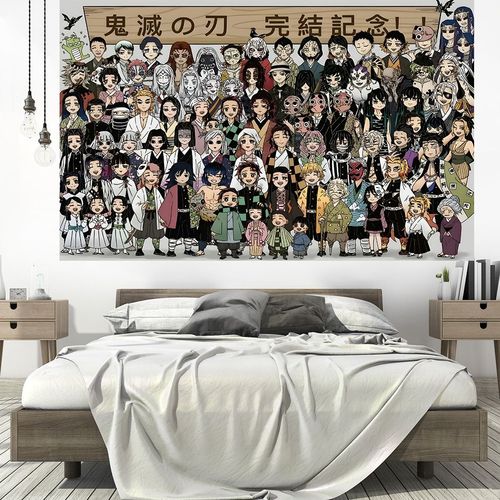 鬼灭之刃全家福背景布ins挂布宿舍床头潮卧室装饰挂毯可定制墙布