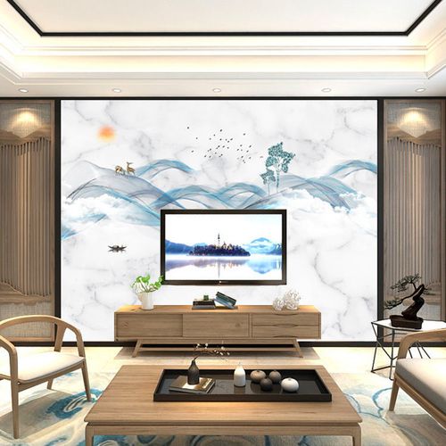 壁纸轻奢2021年新款中式山水壁布电视背景墙壁画客厅沙发墙布墙纸