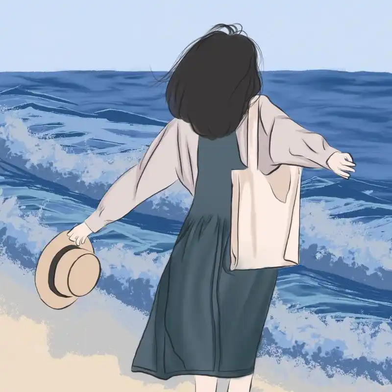 治愈系海边背影动漫女生头像