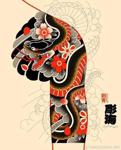 武汉刺青[超话]# 老传统蛇半甲#武汉刺青# .