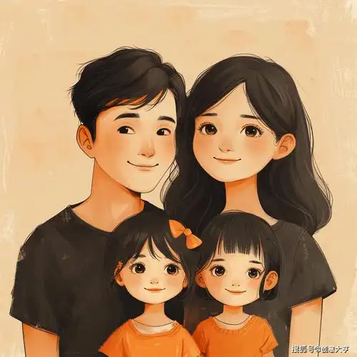 亲子头像 | 一家四口的欢乐出游:共享美好时光的珍贵印记专属手绘卡通