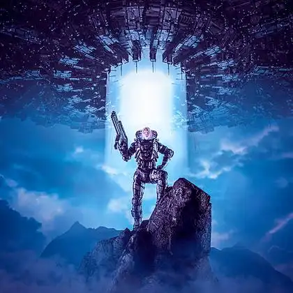 新的黎明/ 3d科幻场景的女儿们展示了女 i>军 /i> i>事 /i>宇航员与