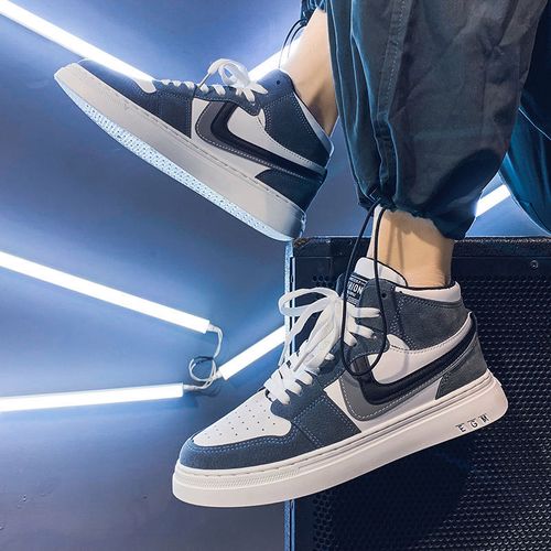 耐磨防滑高帮男鞋22年新款韩版潮流春季加绒男生运动板鞋休闲百搭潮