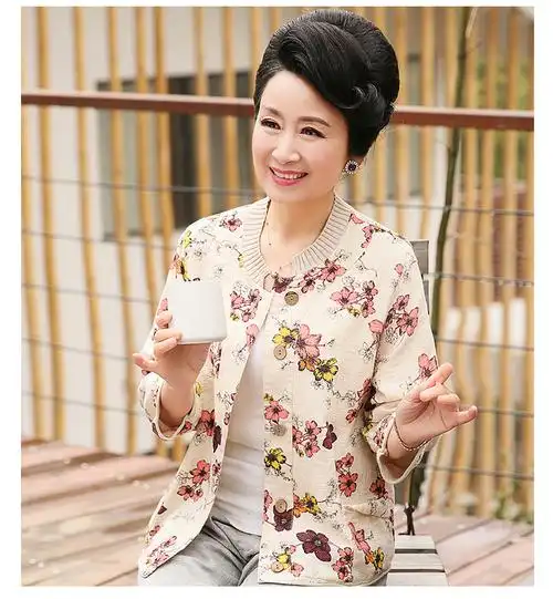 香颜中年女秋装棉麻七分袖上衣妈妈装中老年休闲短款棉麻外套新款