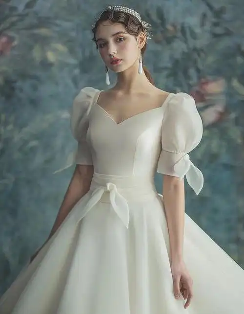 韩系高定婚纱礼服蝴蝶结华丽裙摆将温柔的浪漫进行到底