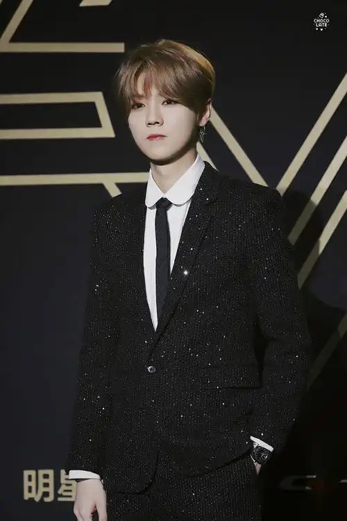 鹿晗新闻191228鹿晗现身腾讯星光大赏红毯黑色碎钻西装闪闪发光