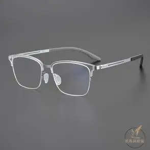 黑色透明超轻纯钛大框半框高级感眼镜男潮商务近视防蓝光变色防雾