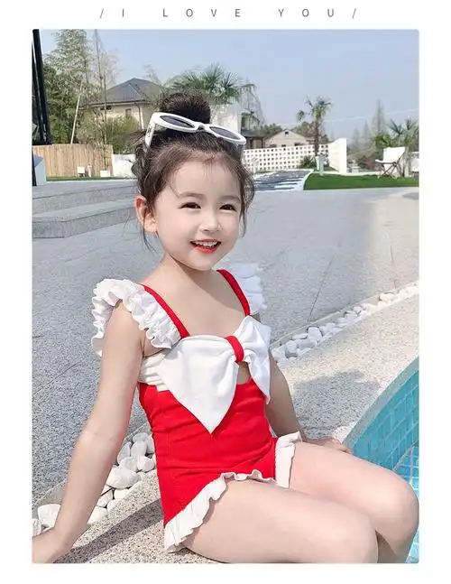 佟佟服饰女童连体泳衣宝宝吊带游泳衣儿童泳装小女孩无袖速干衣潮ff