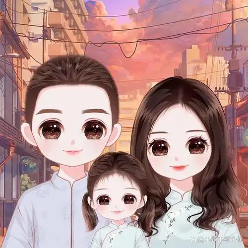 卡通全家福手绘,一家三口,四口幸福头像