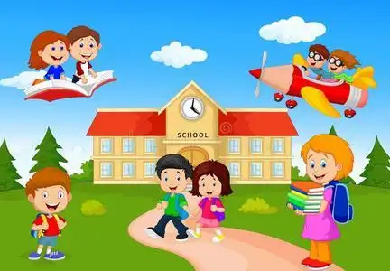 快乐卡通学校的孩子们照片