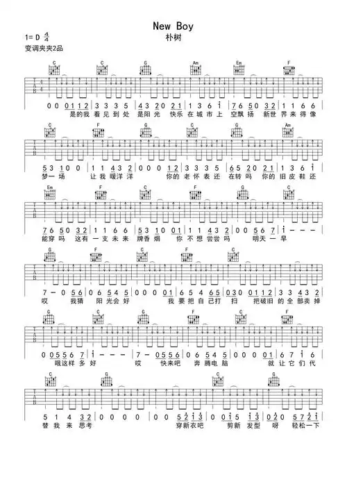盘尼西林朴树newboy吉他谱c调吉他弹唱谱