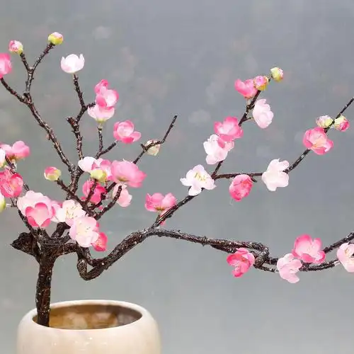 腊梅 仿真造型梅花红梅古典中式家居酒店装饰道具绢布梅花