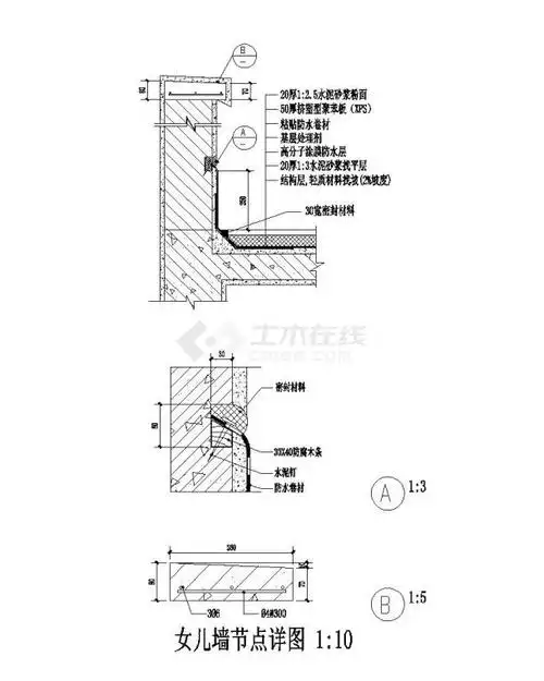 女儿墙泛水与压顶节点构造设计图