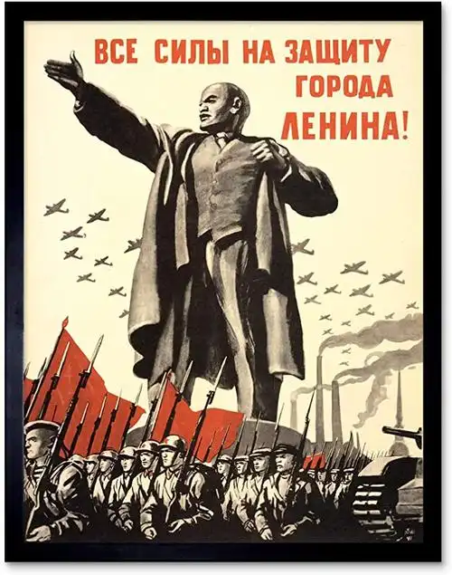 政治*列宁胜红军战争二战苏联艺术印刷框架海报墙饰 30.48 x 40.