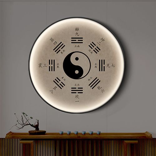 新款养生馆装饰画玄关客厅太极五行八卦图易经led灯风水易经壁画