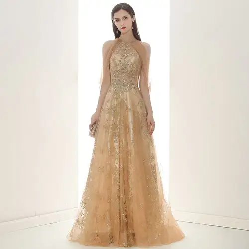 金色奢华晚礼服2020新款宴会气质高贵长款主持人礼服