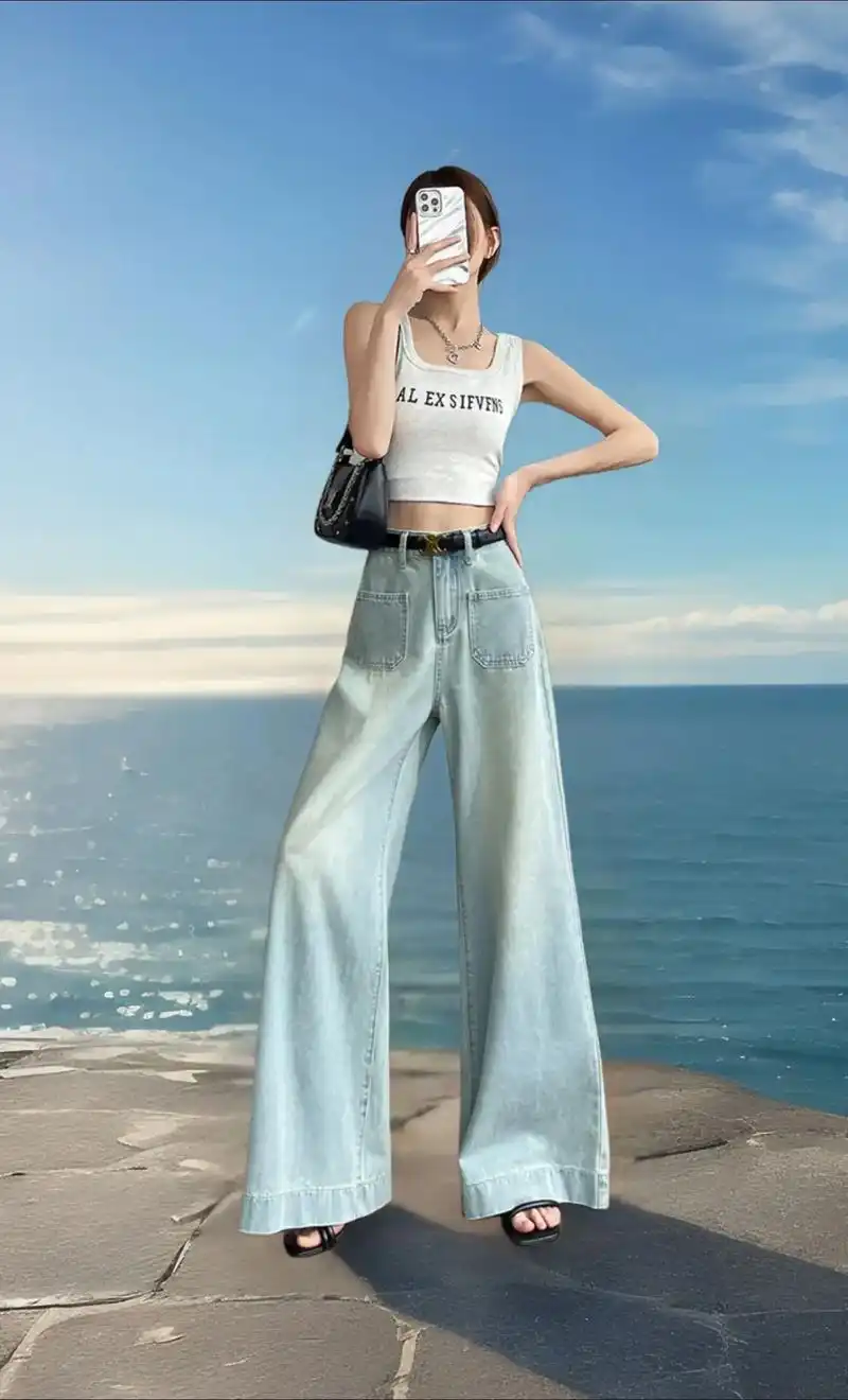 我的新宠阔腿牛仔裤女春夏季薄款来啦!时髦的复古宽松