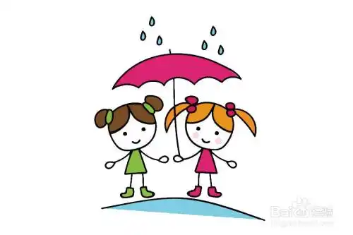 撑雨伞的两个小女孩的画法
