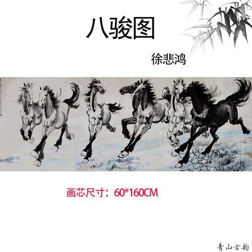 徐悲鸿 八骏图近现代国画画马动物图案客厅背景墙装饰画微喷复制