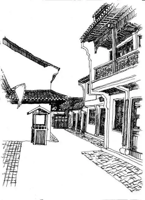 古代热闹街市简笔画简单古街简笔画