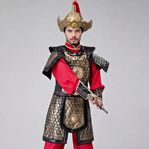 中国古代皇帝盔甲演出服装唐朝仿古黄金甲盔甲铠甲将军甲胄战袍