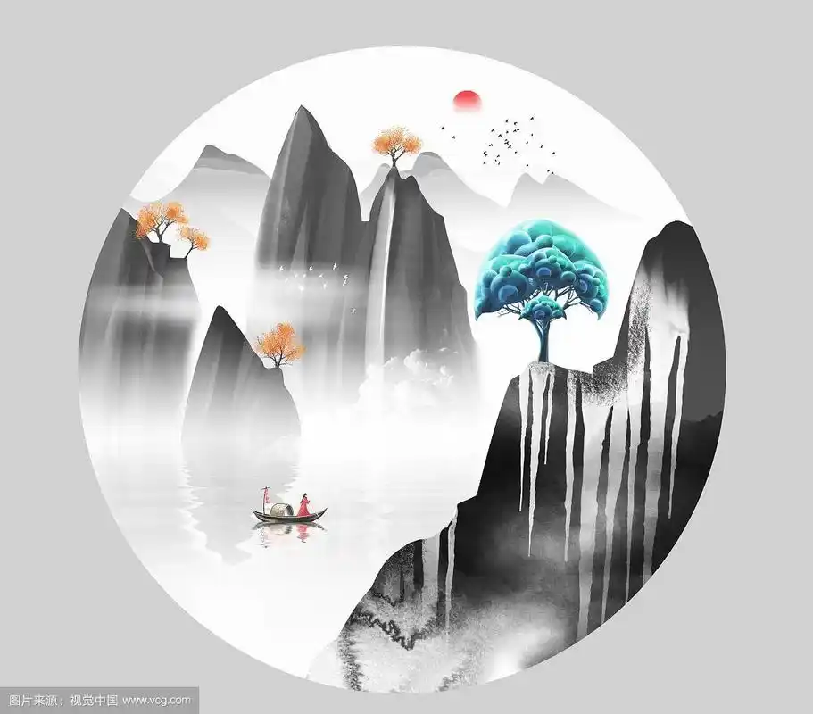 手绘中国风意境水墨山水画