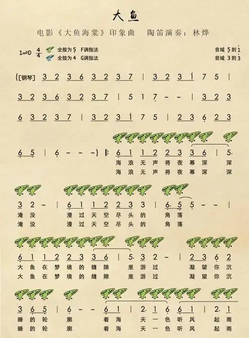 黑色ag调大鱼海棠陶笛曲谱