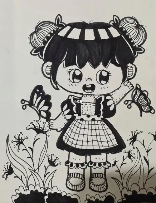 儿童画  #黑白线描  #幼师简笔画 #创意儿童画