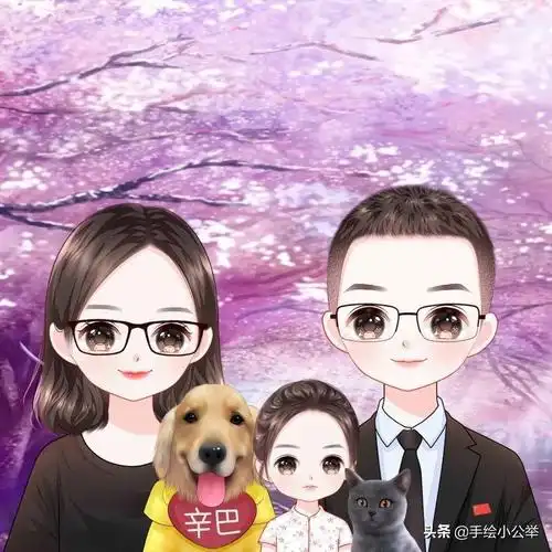 换个头像吧,一家四口温馨卡通全家福头像,相亲相爱一家人