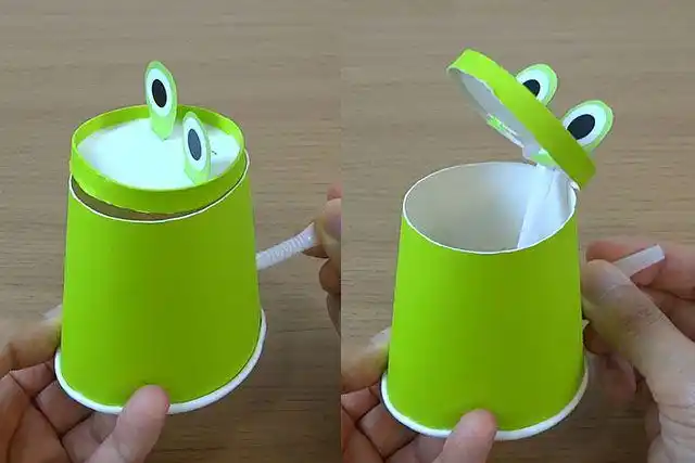 手工制作小动物:一次性纸杯简单做会张大嘴巴的青蛙(步骤图解)