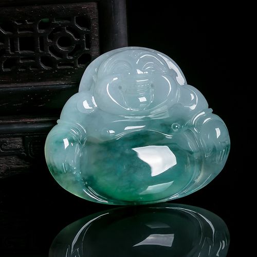 天然a货翡翠弥勒佛吊坠 冰糯种飘花大佛公挂坠女款玉石玉佛挂件——翠