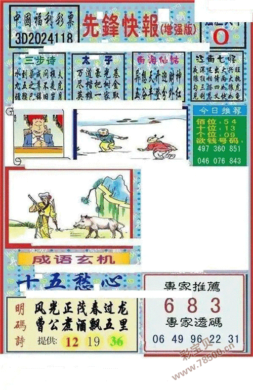 3d2024118期中国福利彩票先锋快报 增强版图谜
