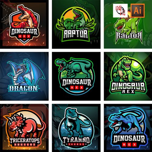 恐龙电竞游戏战队球队logo标志图标ai矢量设计素材