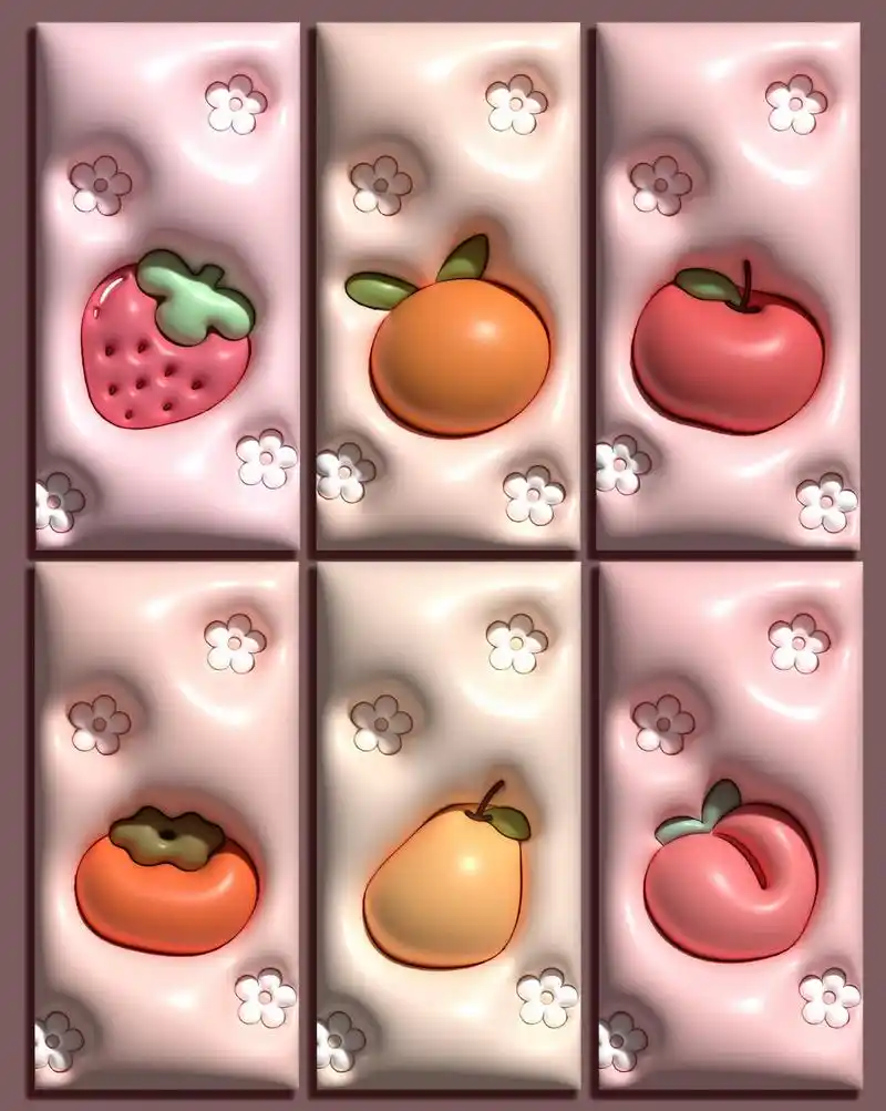 原创手机壁纸|温柔小清新粉色 立体奶油水果 奶呼呼的水果壁纸来啦,看