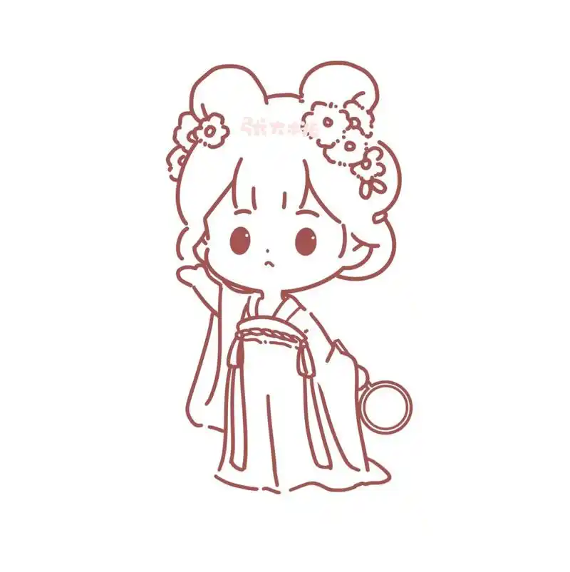 36 ootd每日穿搭/q版汉服/简笔画/附线稿 最爱的一套红色汉服来了