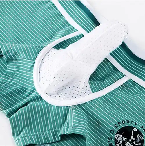 男士枪弹分离内裤裤透气阴囊托条纹枪弹式分离平角裤两室一厅 白色