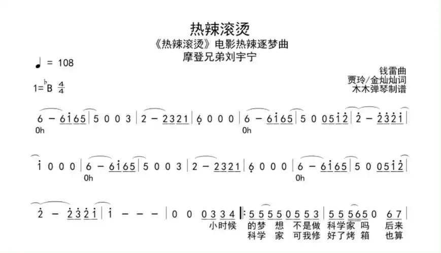 摩登兄弟刘宇宁热辣滚烫简谱热辣滚烫电影热辣逐梦曲