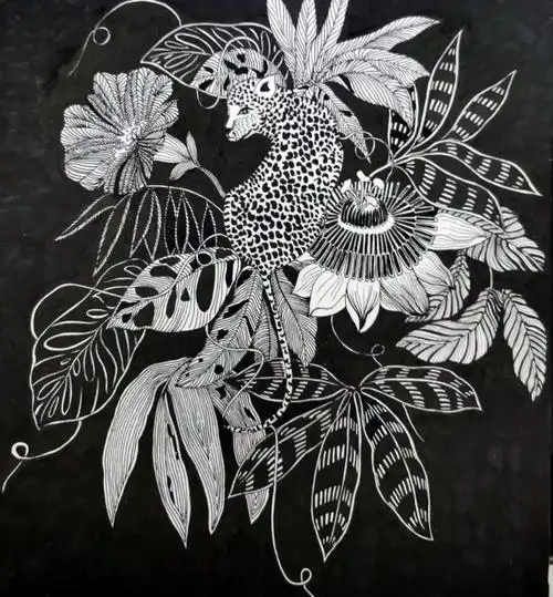 植物系列一动物黑白线描组合创意