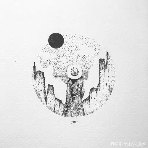 黑白插画作品也可以用单一的处理方式表达画面,同样也很精彩!